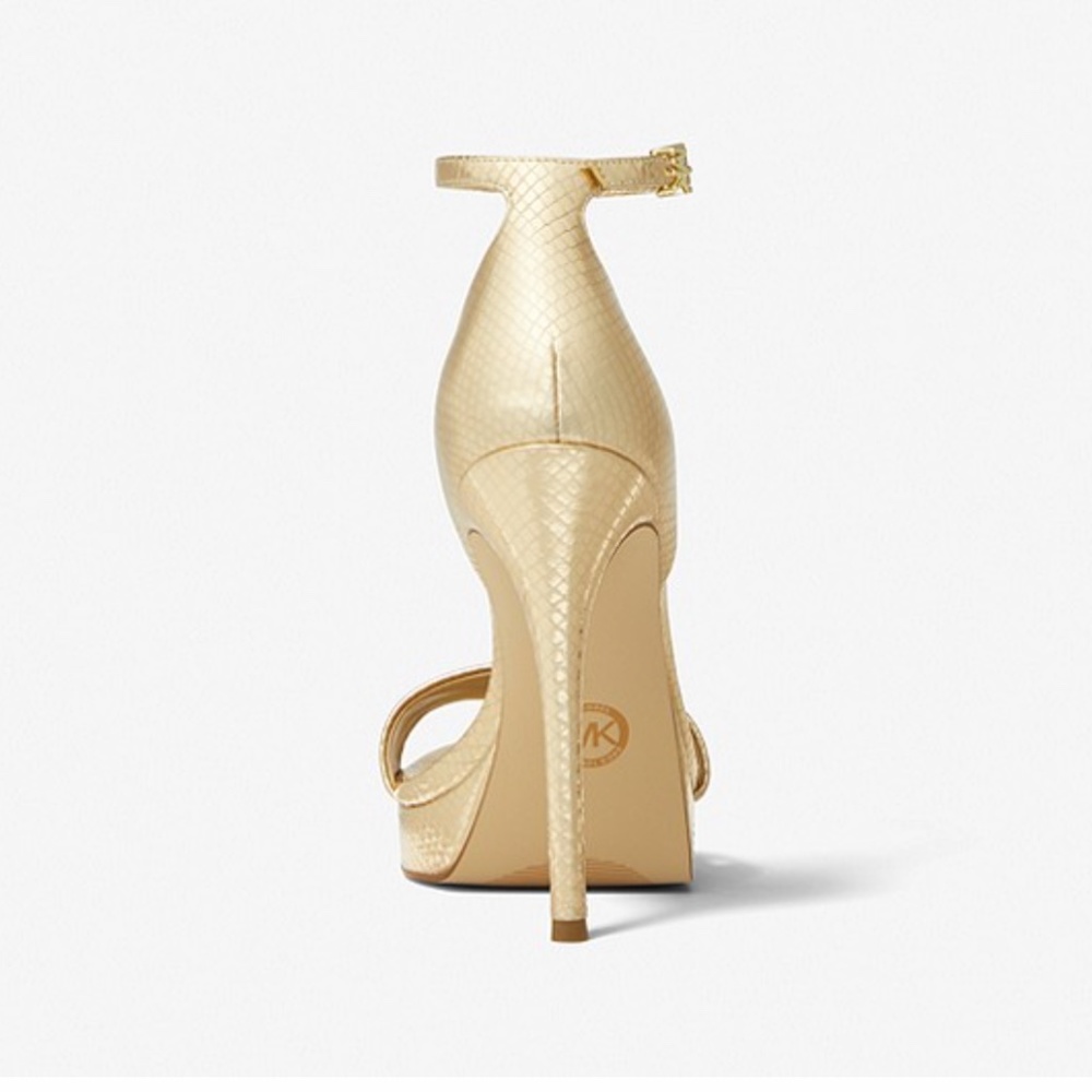 ❤️MICHAEL MICHAEL KORS Jordyn Metallic Snake Embossed Leather Platform Sandal